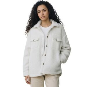 32 Degrees Heat Womens Sherpa Fleece Shacket Ivory Button Up Jacket M/L
